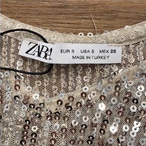 ZARA WHITE SEQUIN CROPPED CAMI TOP NWT SMALL